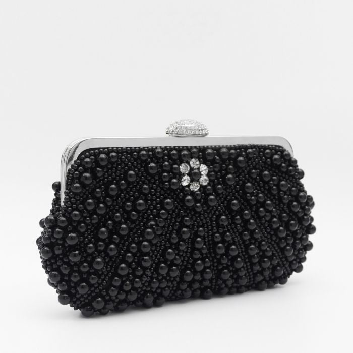 Crystals and pearl bag Blk or cream