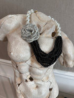 Rose bead and pearl necklace