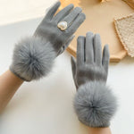 Faux Fur Pompom & Decorative Heart Gloves in Silver