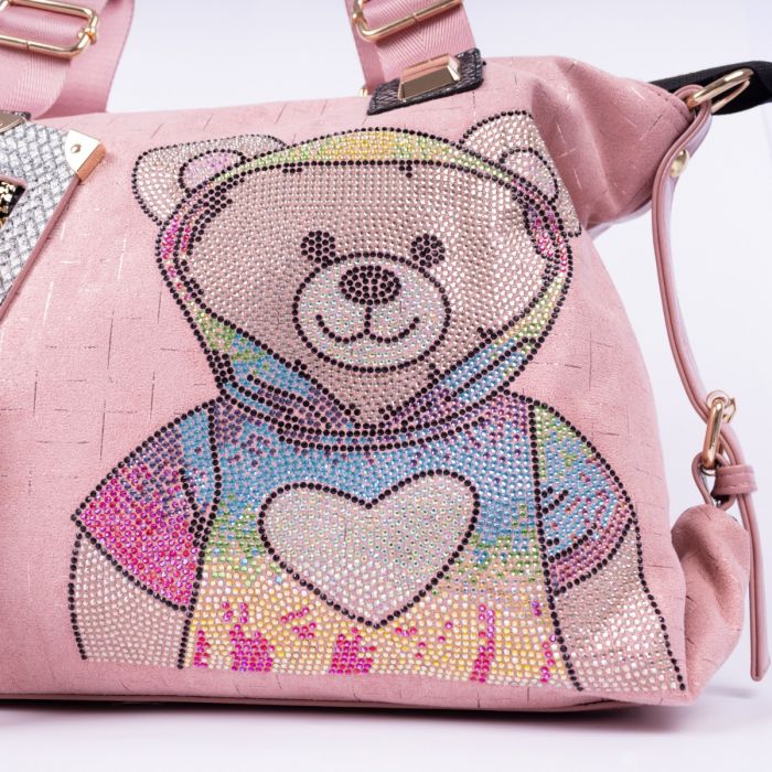 Trendy Teddy Bear Appliqué Shoulder Bag in Pink