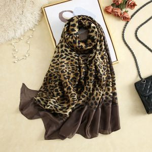 Leopard Print Satin Scarf in Brown