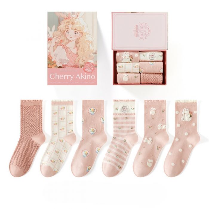 Cherry Akino Gift Box 6 Pairs of Socks in Pink