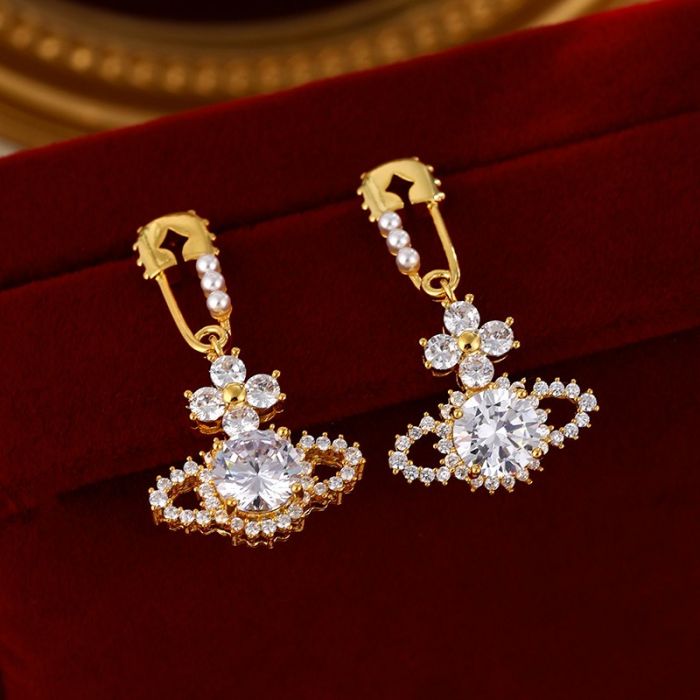 Crystals Orb Drop Earrings in Gold