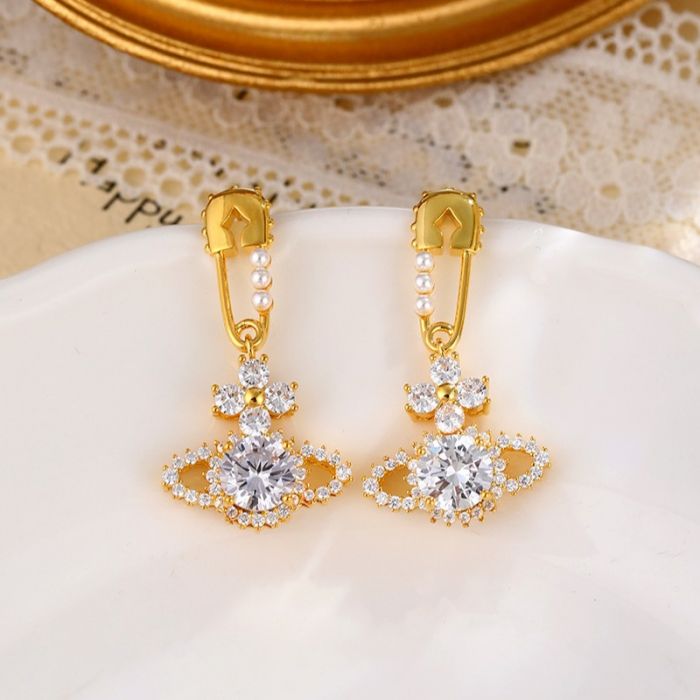Crystals Orb Drop Earrings in Gold