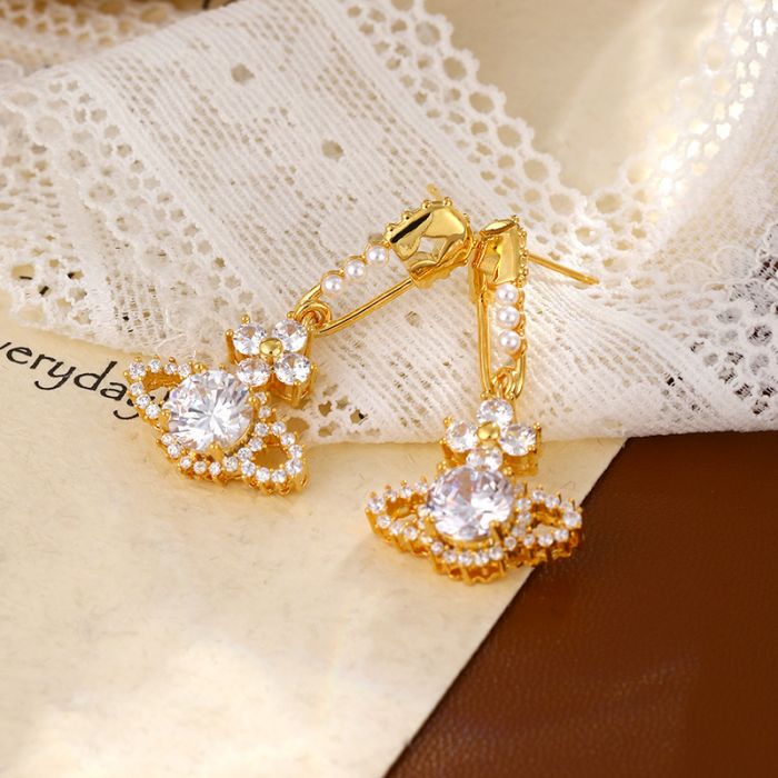 Crystals Orb Drop Earrings in Gold