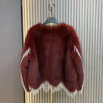 Faux Fur Coat with Beaded Fringe Tassels in Wine