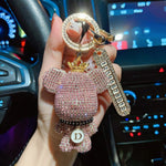 Crystal Rhinestone Teddy Bear Key Charm in Pink