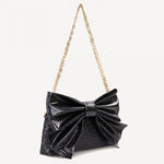 Bow Clutch Bag with Chain Strap in Black