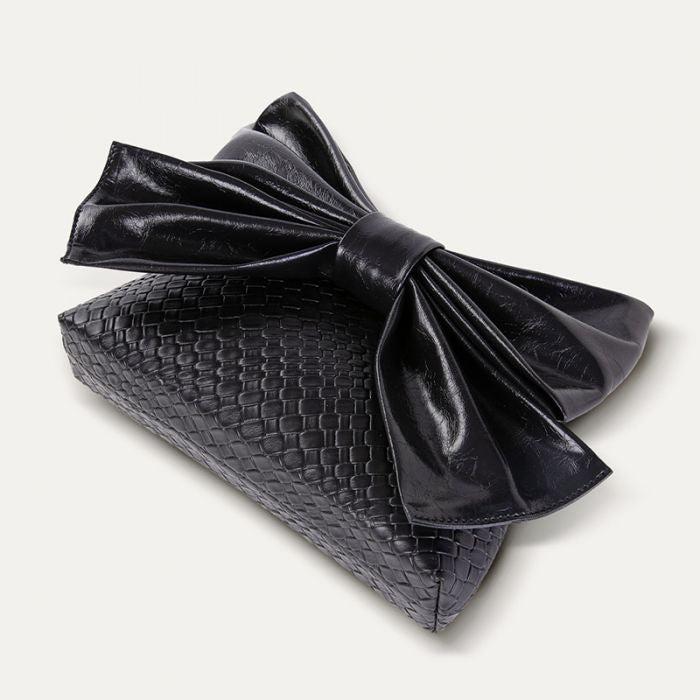 Bow Clutch Bag with Chain Strap in Black