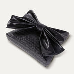 Bow Clutch Bag with Chain Strap in Black