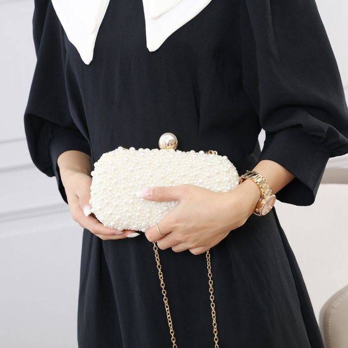 Pearl Elegance Evening Clutch Bag in Ivory