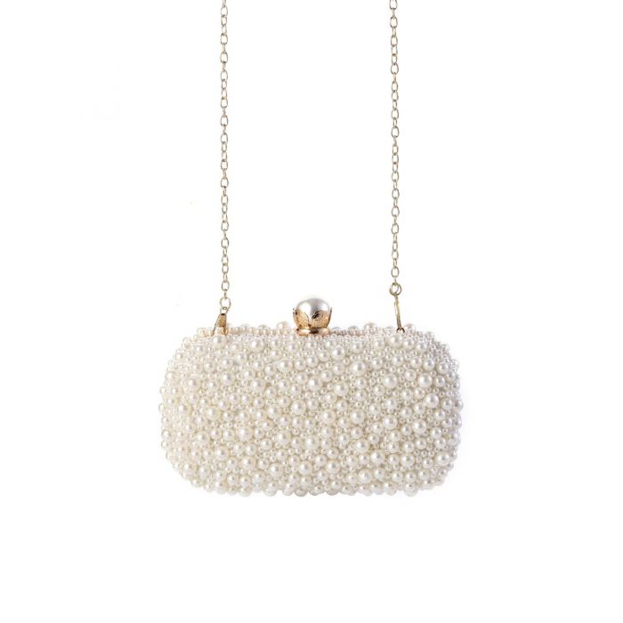 Pearl Elegance Evening Clutch Bag in Ivory