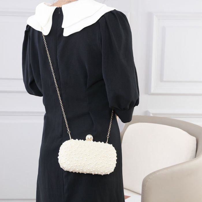 Pearl Elegance Evening Clutch Bag in Ivory