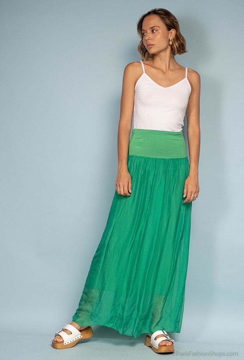 Mediterranean: Elasticated Silk Maxi Skirt